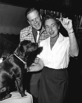 Dan and Helen Duryea with Dog, Blackie. (c. December 1955)