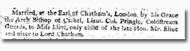 Harriet Eliot marries William Pringle in 'Dublin Evening Post' 31 May 1806