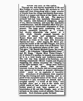 Mr. and Mrs. Reginald Pringle Give a Ball at Ayton Castle 'Berwickshire News' 08 Jan 1889