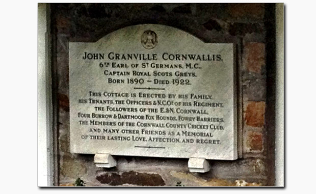 Memorial Plaque on Cornwallis House, St. Germans, Cornwall